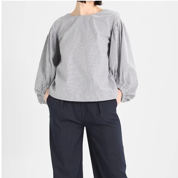 Banana Republic XS Balloon Puff Sleeve Striped Casual Blouse - Picture 2 of 10